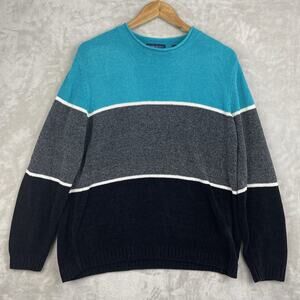 Vintage Karen Scott Sweater Medium Teal Black Grey Colorblock 90s Soccer Mom